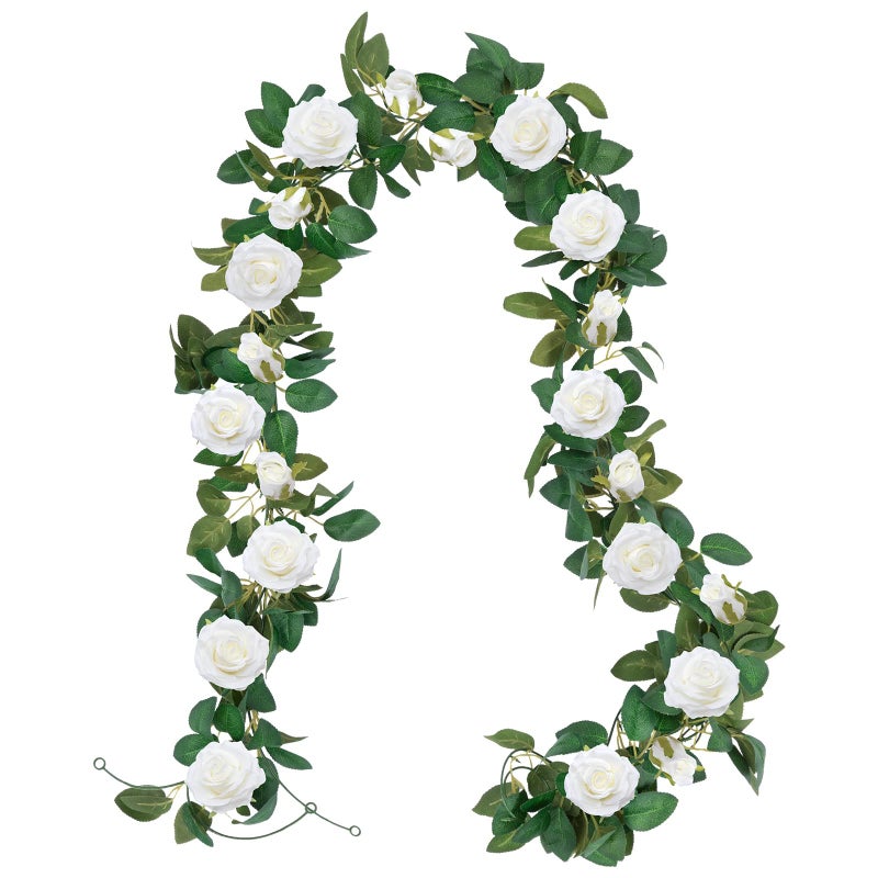 U'Artlines 3 Pack Artificial White Rose Vines Floral Garlands Total 19.5 Ft Fake Vine Silk Flower Garland for Indoor Outdoor Home Wedding Arch Garden Wall Decoration - Image 1